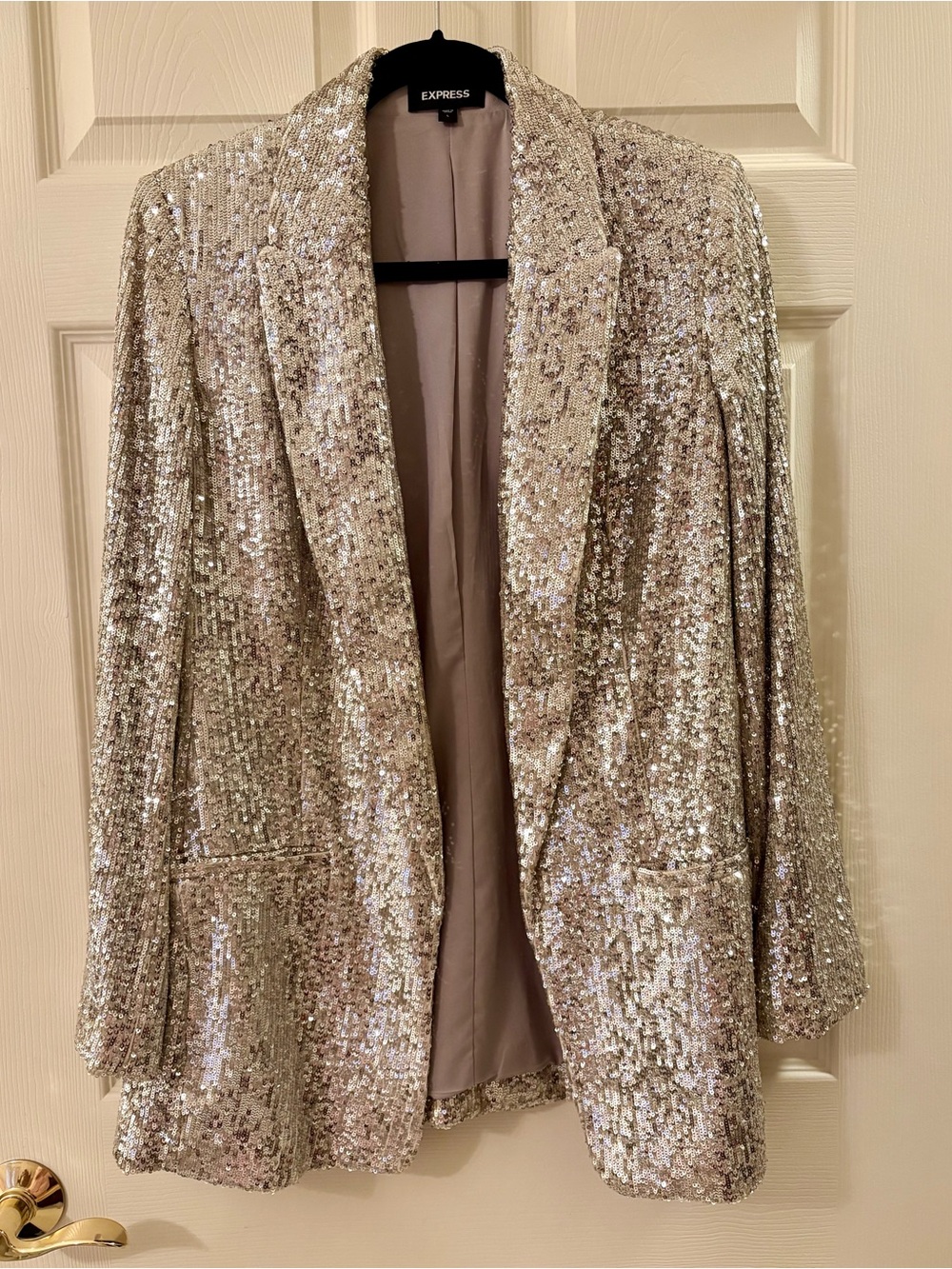 Express Women's Sequin Blazer Jacket - Silver